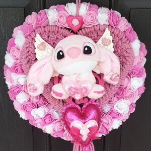 Lilo Pink Heart Roses Wreath Wall Hanger Baby Slower Party Door Wall Home Decor